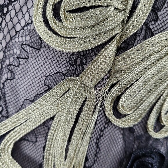 JS Collections Black Gold Overlay Lace Short Sleeve Lined Long Formal Dress 12 - Picture 5 of 14